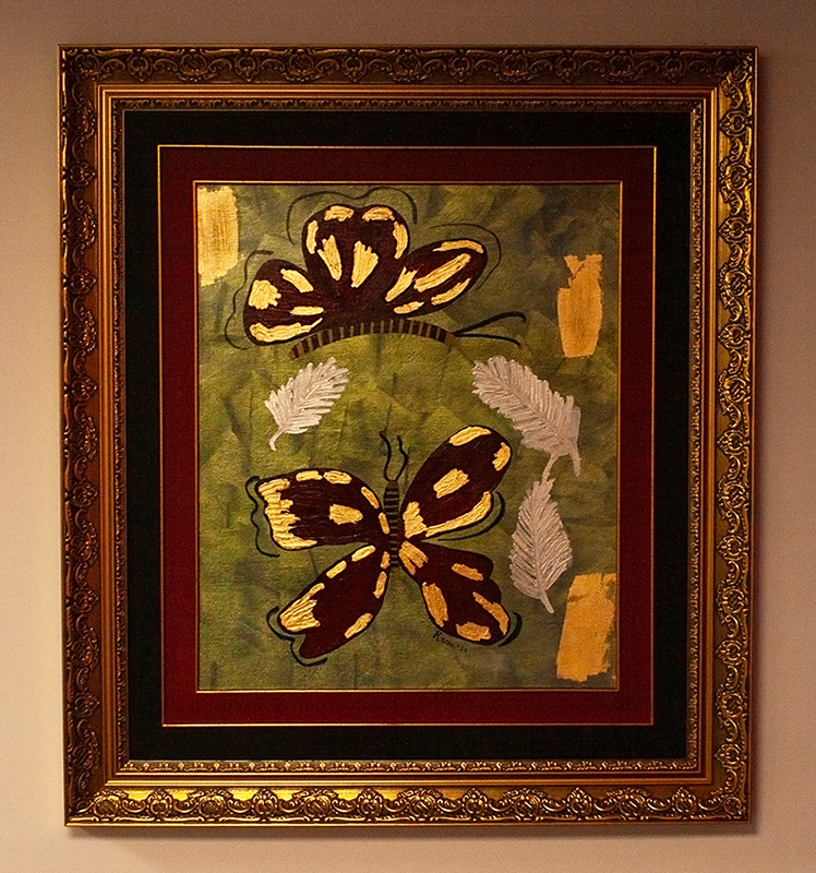 Mixed Media Butterfly Art Gold Frame
